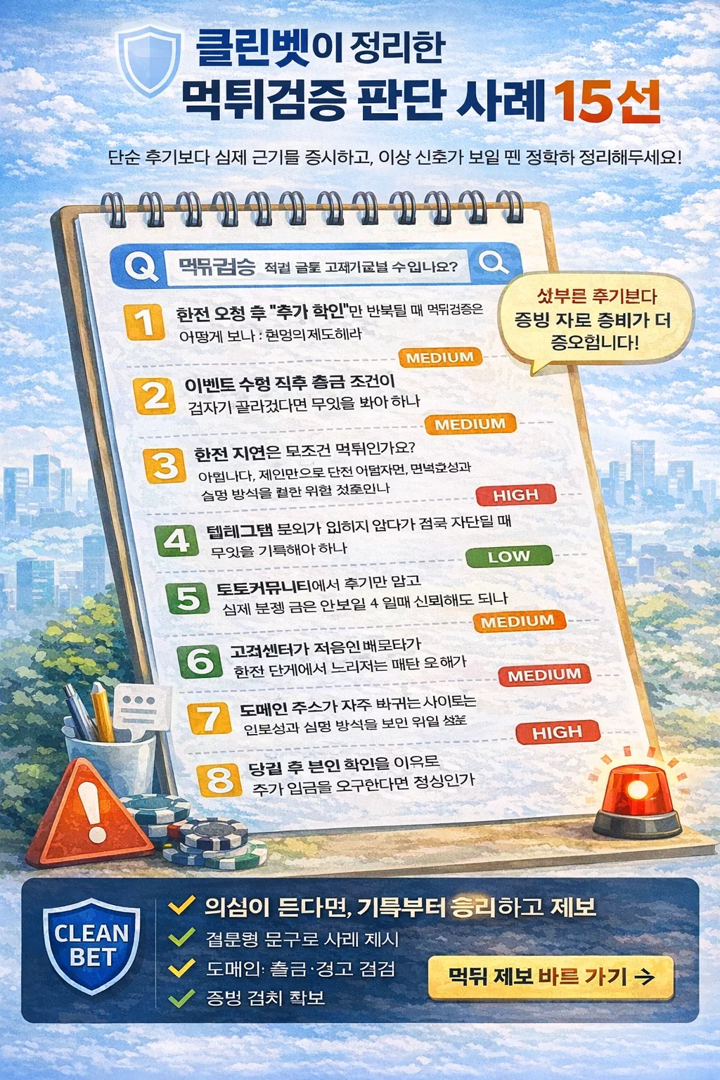 먹튀검증 FAQ와 제보 유도 문구를 함께 담은 클린벳 마무리 안내 이미지